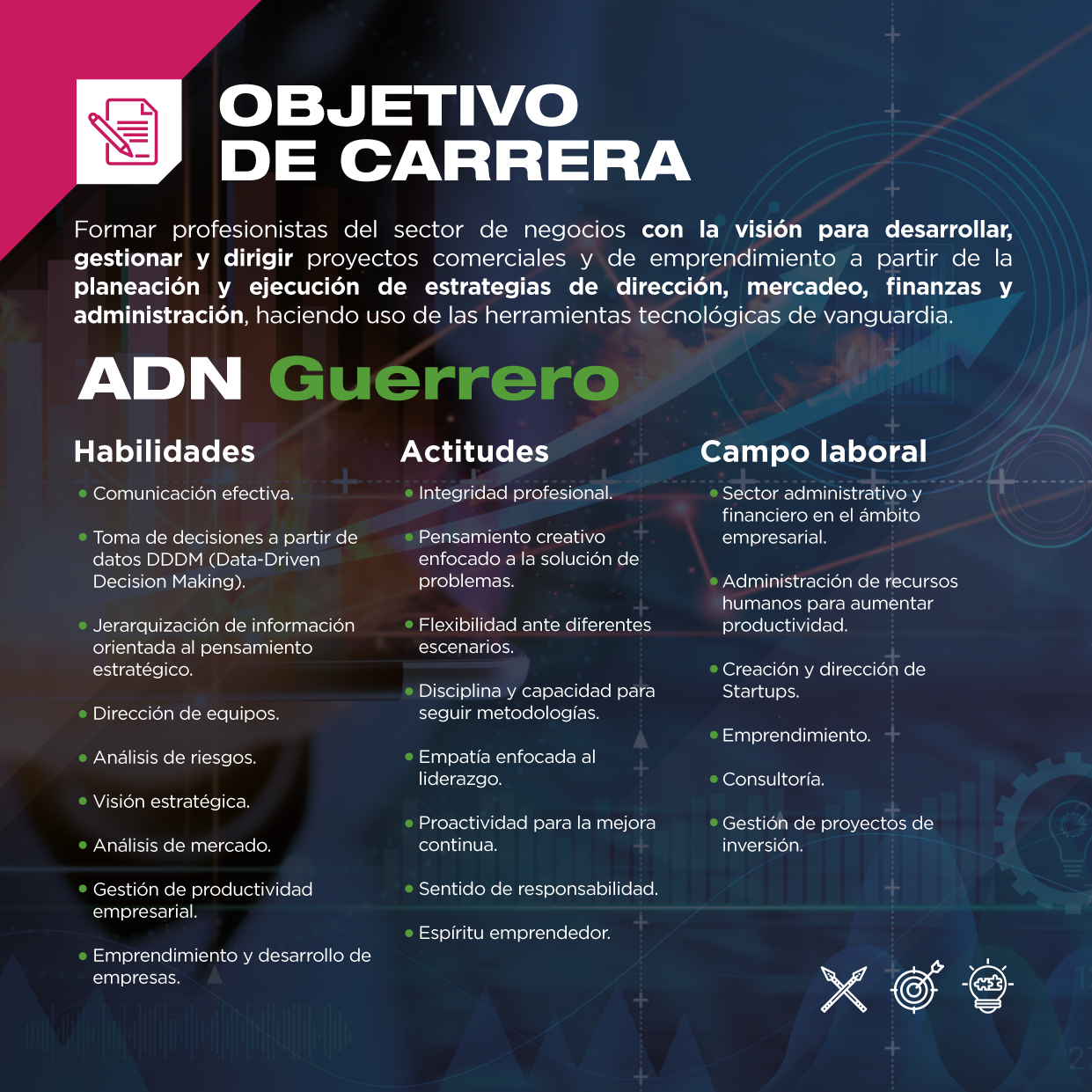 ¿Quieres conocer las habilidades y actitudes que desarrollarás en la licenciatura en Gestión Empresarial y Productividad? Te aseguramos que te convertirán en un gran guerrero.